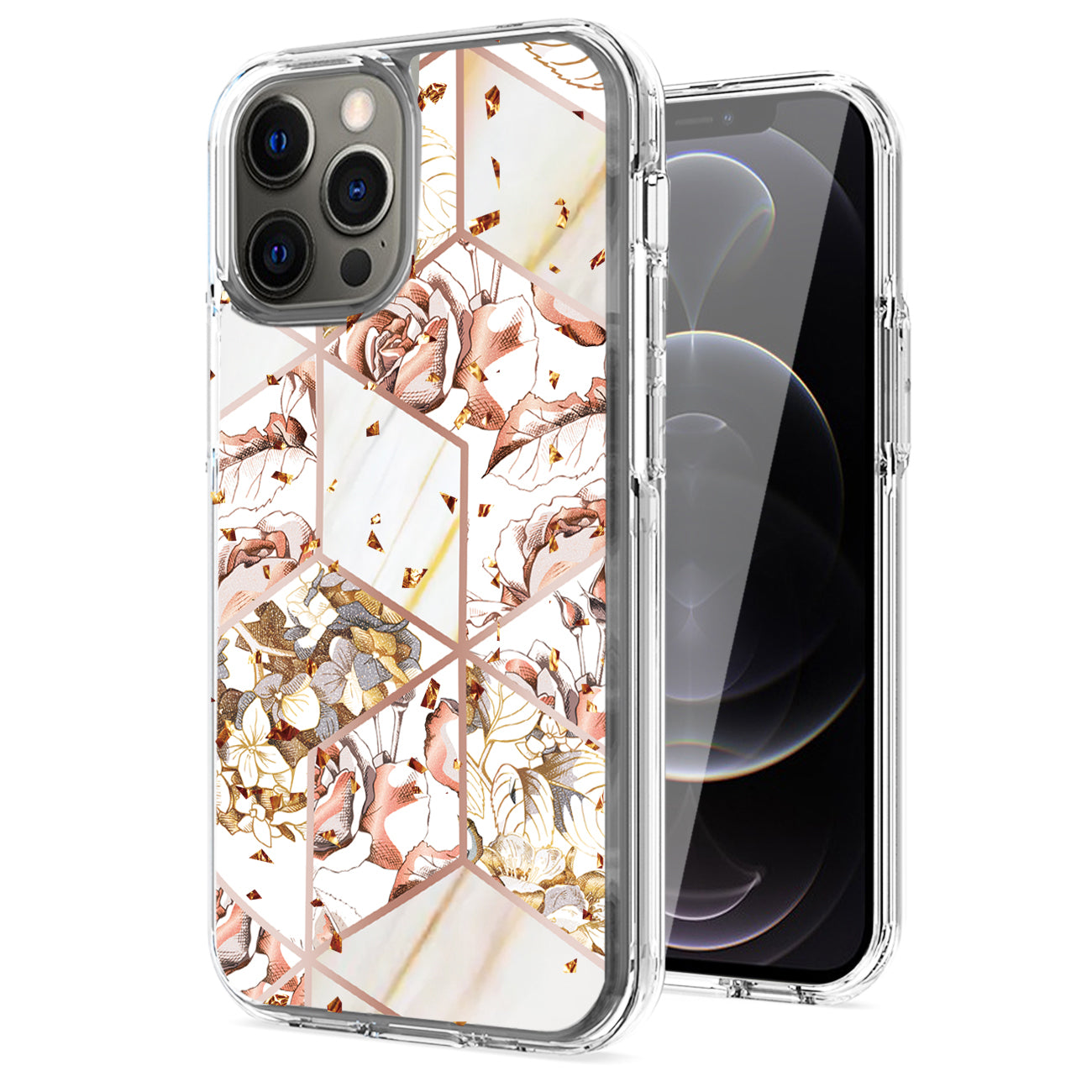 Flower Design Pattern Printing Dual Layer Hybrid Hard Plastic and Soft TPU Rubber Case Cover for APPLE IPHONE 12 PRO MAX In White Base Flower